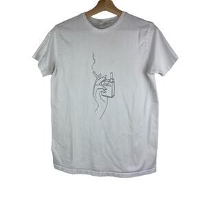 B&C Collection Size S White "Stupid" Cigarette Smoking T-Shirt